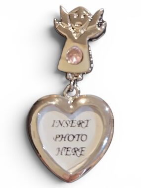 Cookie Lee Silver-Tone Angel Heart Photo Brooch with Pink Accent